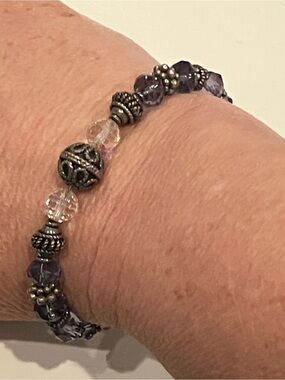 Purple & Iridescent Crystal Beaded Toggle Bracelet